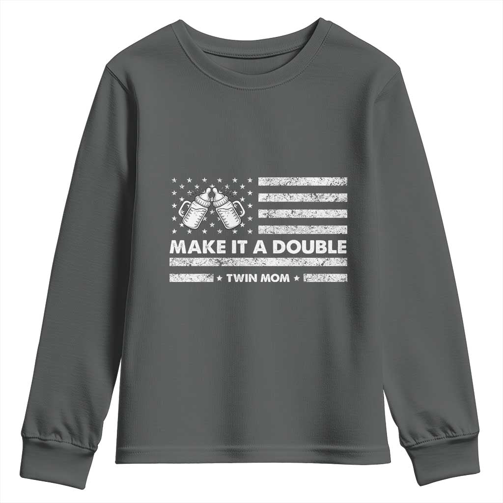 Twin Mom Youth Sweatshirt Make It A Double Patriotic USA Flag Gift TS12 Dark Heather Print Your Wear