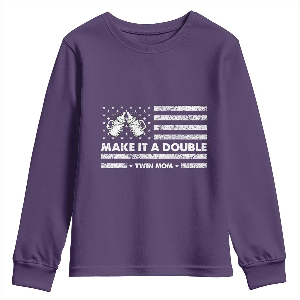 Twin Mom Youth Sweatshirt Make It A Double Patriotic USA Flag Gift TS12 Purple Print Your Wear