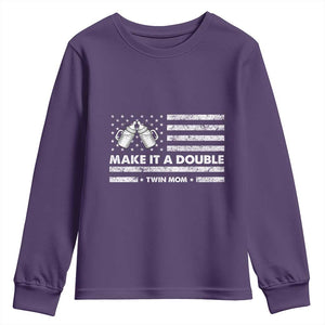 Twin Mom Youth Sweatshirt Make It A Double Patriotic USA Flag Gift TS12 Purple Print Your Wear