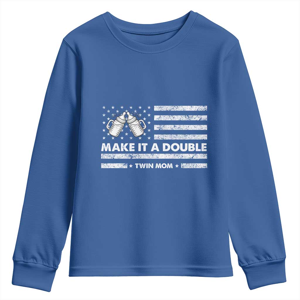 Twin Mom Youth Sweatshirt Make It A Double Patriotic USA Flag Gift TS12 Royal Blue Print Your Wear