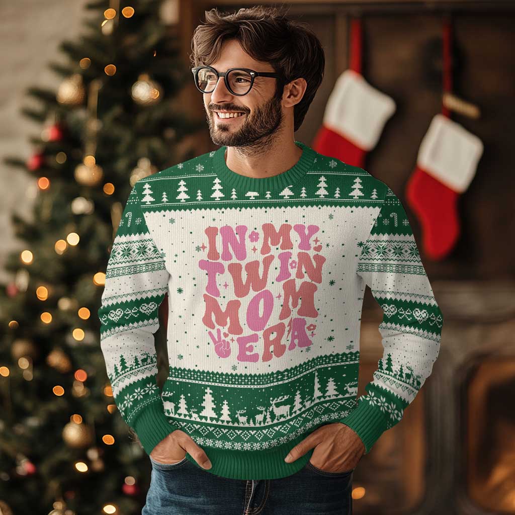 In My Twin Mom Era Ugly Christmas Sweater Funny Mama Twin Pregnancy Announcement TS12 Beige Green Print Your Wear