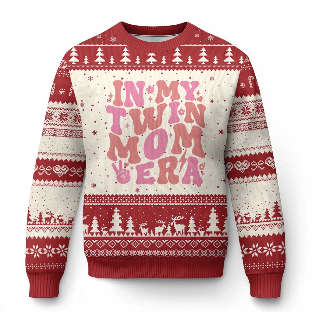 In My Twin Mom Era Ugly Christmas Sweater Funny Mama Twin Pregnancy Announcement TS12 Beige Red Print Your Wear
