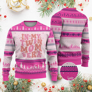 In My Twin Mom Era Ugly Christmas Sweater Funny Mama Twin Pregnancy Announcement TS12 Hot Pink Print Your Wear