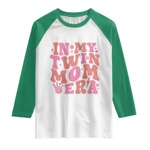 In My Twin Mom Era Raglan Shirt Funny Mama Twin Pregnancy Announcement TS12 White Kelly Green Print Your Wear