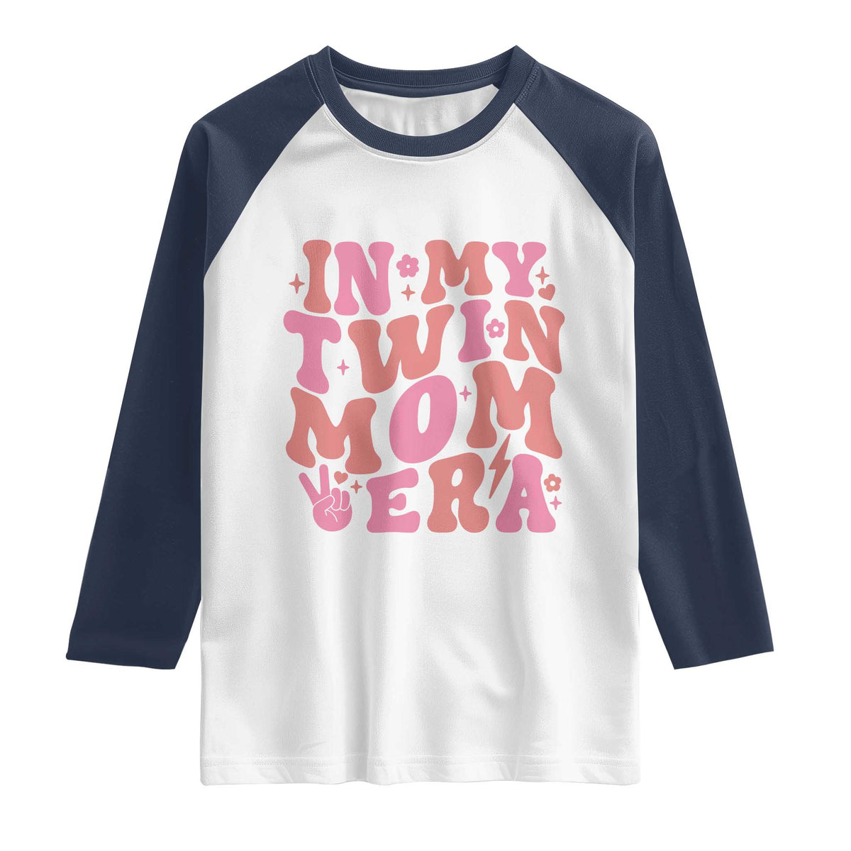 In My Twin Mom Era Raglan Shirt Funny Mama Twin Pregnancy Announcement TS12 White Navy Print Your Wear