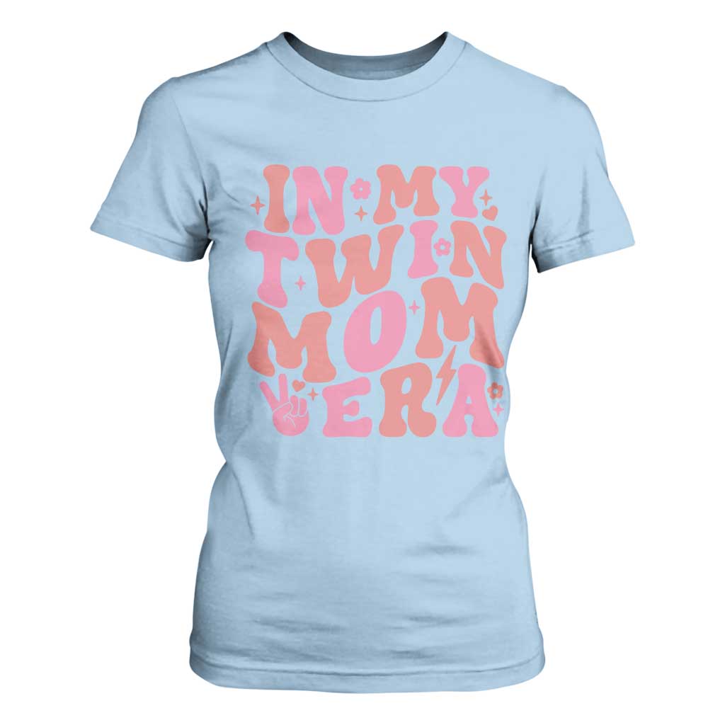 In My Twin Mom Era T Shirt For Women Funny Mama Twin Pregnancy Announcement TS12 Light Blue Print Your Wear
