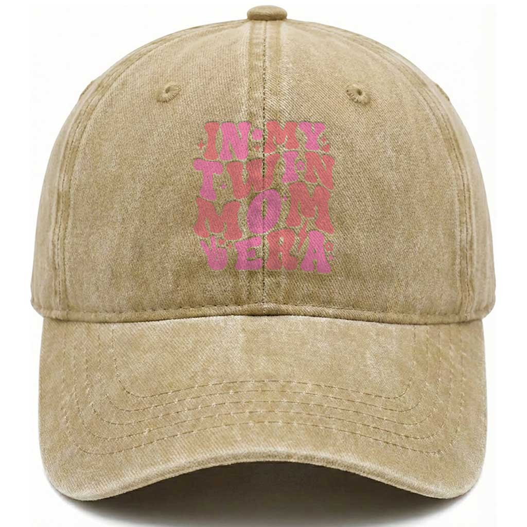 In My Twin Mom Era Washed Cotton Baseball Cap Funny Mama Twin Pregnancy Announcement TS12 Print Your Wear