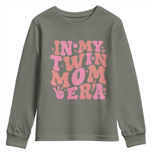 In My Twin Mom Era Youth Sweatshirt Funny Mama Twin Pregnancy Announcement TS12 Military Green Print Your Wear