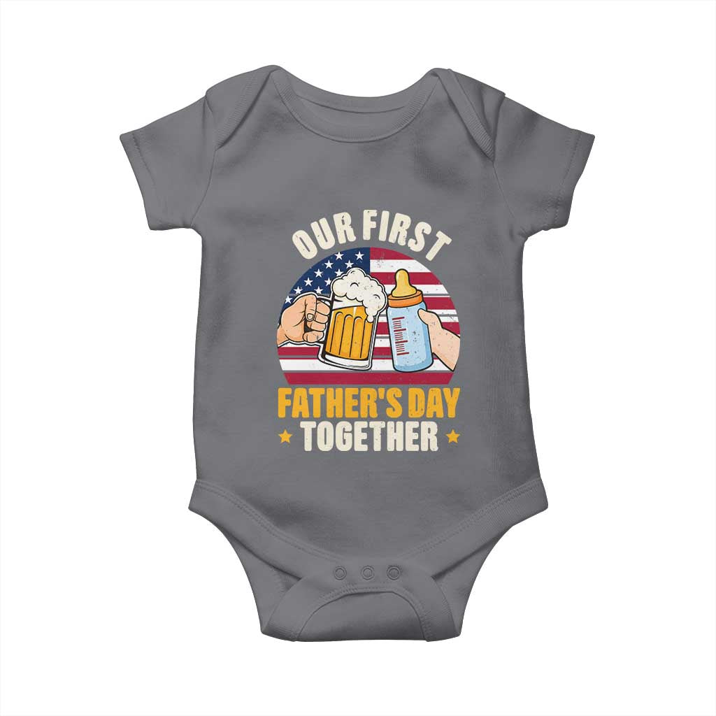 Patriotic Our First Fathers Day Together Baby Onesie Gift For New Dad TS12 Charcoal Print Your Wear