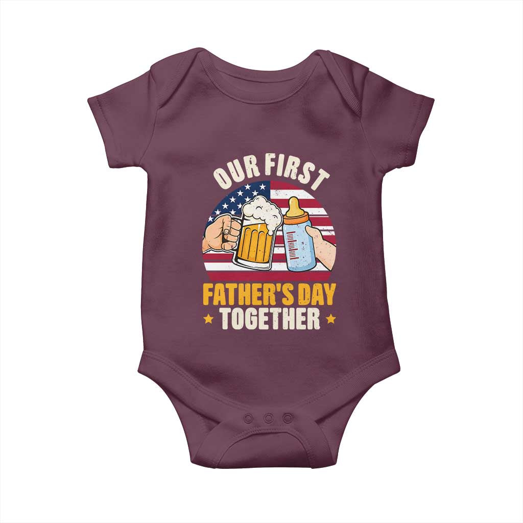Patriotic Our First Fathers Day Together Baby Onesie Gift For New Dad TS12 Maroon Print Your Wear