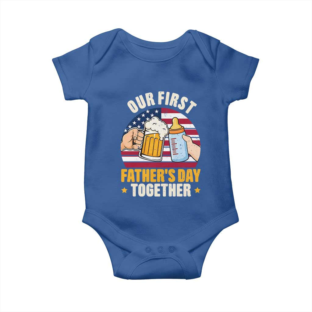 Patriotic Our First Fathers Day Together Baby Onesie Gift For New Dad TS12 Royal Blue Print Your Wear