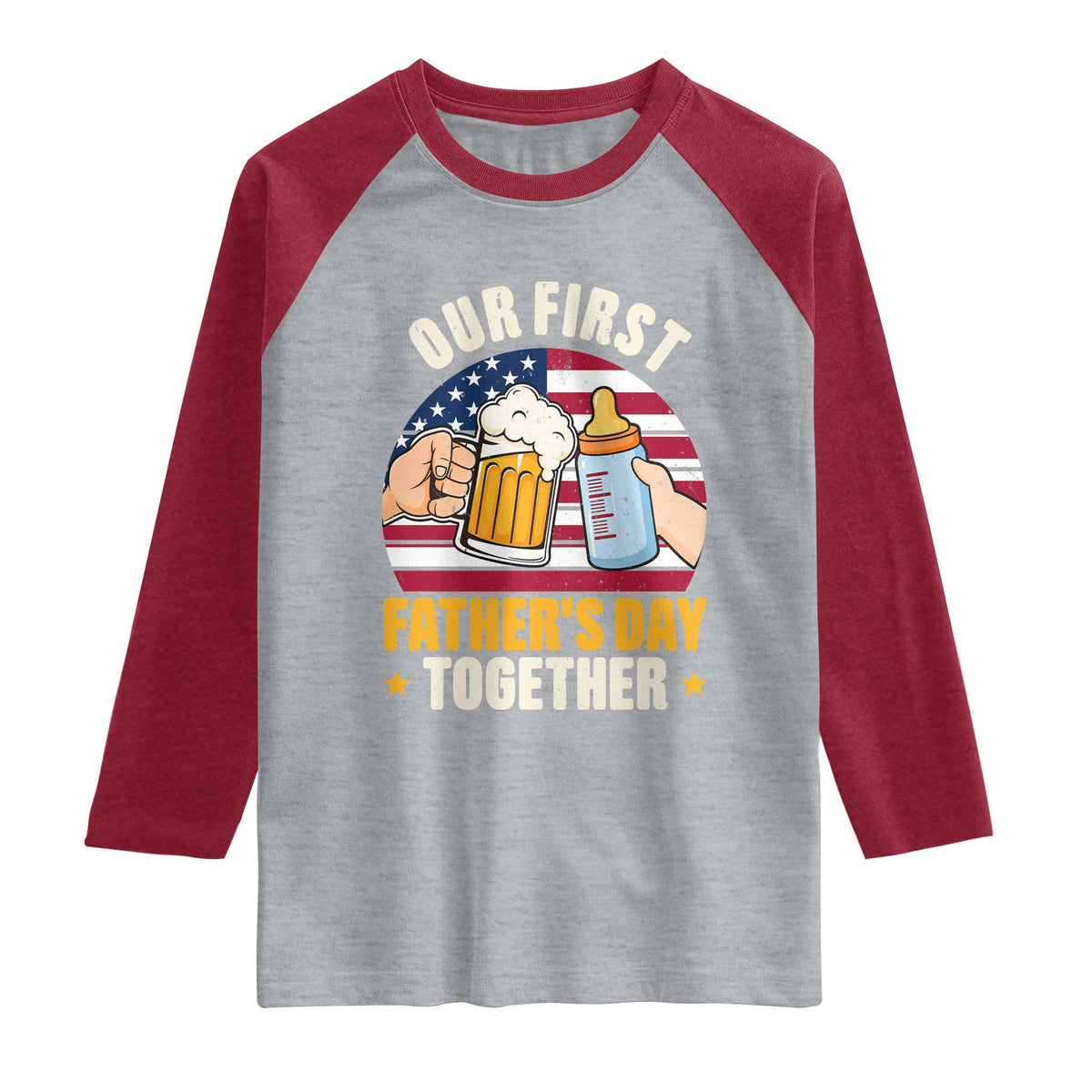 Patriotic Our First Fathers Day Together Raglan Shirt Gift For New Dad TS12 Heather Gray Heather Red Print Your Wear