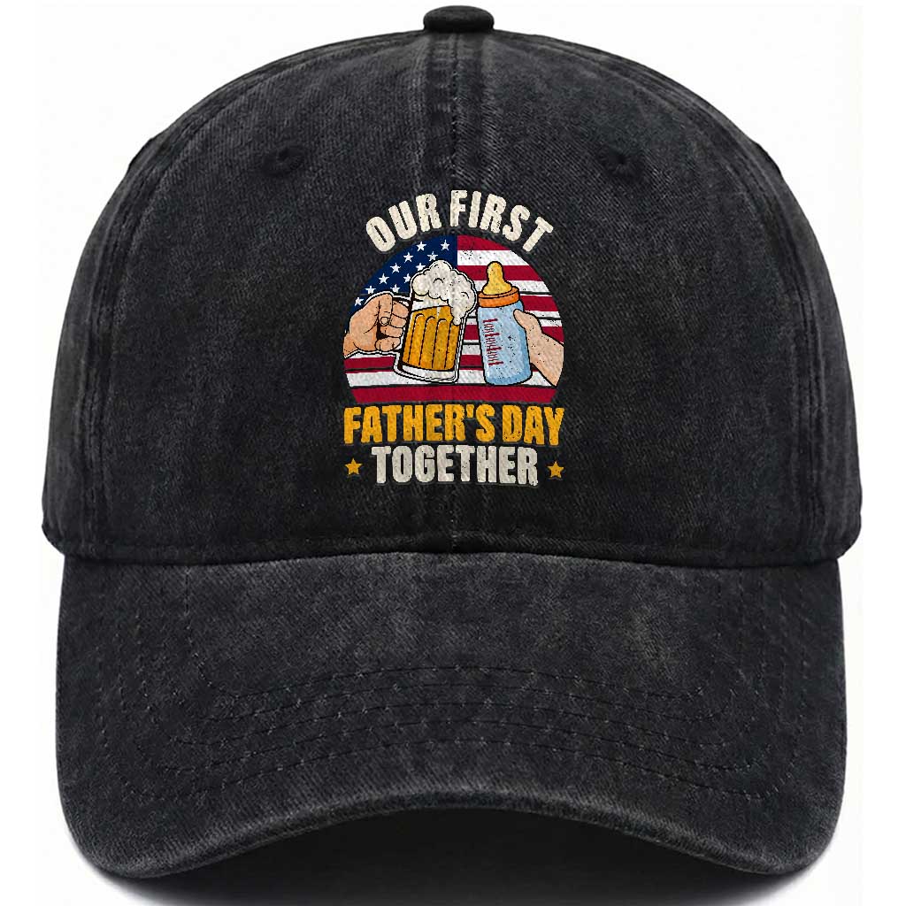 Patriotic Our First Fathers Day Together Washed Cotton Baseball Cap Gift For New Dad TS12 Print Your Wear