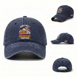 Patriotic Our First Fathers Day Together Washed Cotton Baseball Cap Gift For New Dad TS12 Washed Cap Universal Fit Navy Print Your Wear