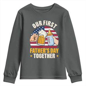 Patriotic Our First Fathers Day Together Youth Sweatshirt Gift For New Dad TS12 Dark Heather Print Your Wear