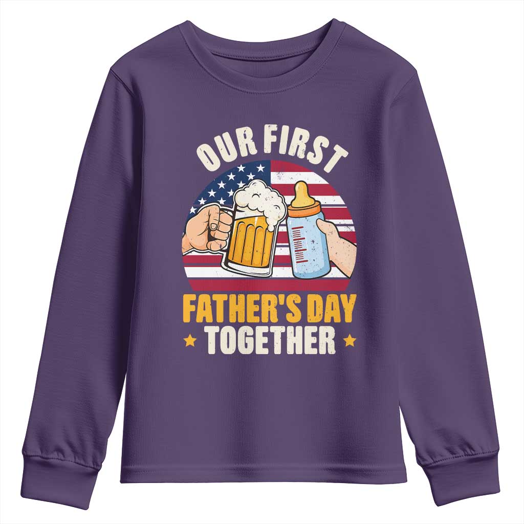Patriotic Our First Fathers Day Together Youth Sweatshirt Gift For New Dad TS12 Purple Print Your Wear