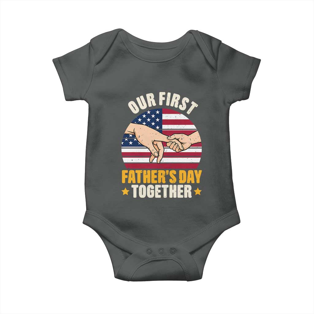 Our First Fathers Day Together Baby Onesie Patriotic New Dad Gift TS12 Dark Heather Print Your Wear