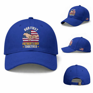 Our First Fathers Day Together Baseball Cap Patriotic New Dad Gift TS12 Baseball Cap Universal Fit Royal Blue Print Your Wear