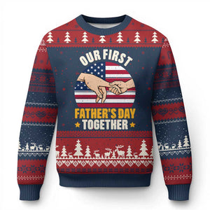 Our First Fathers Day Together Ugly Christmas Sweater Patriotic New Dad Gift TS12 Navy Red Print Your Wear