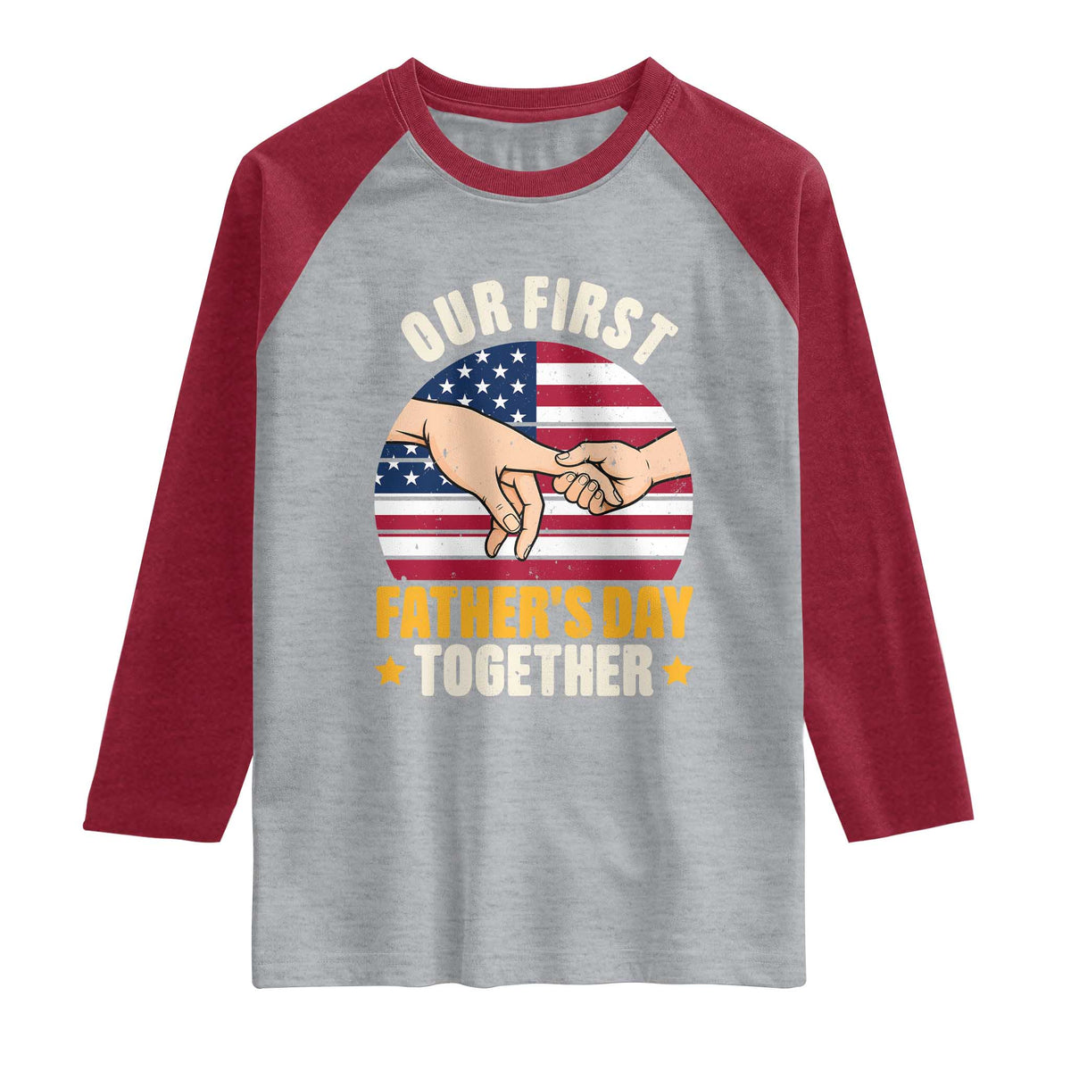 Our First Fathers Day Together Raglan Shirt Patriotic New Dad Gift TS12 Heather Gray Heather Red Print Your Wear