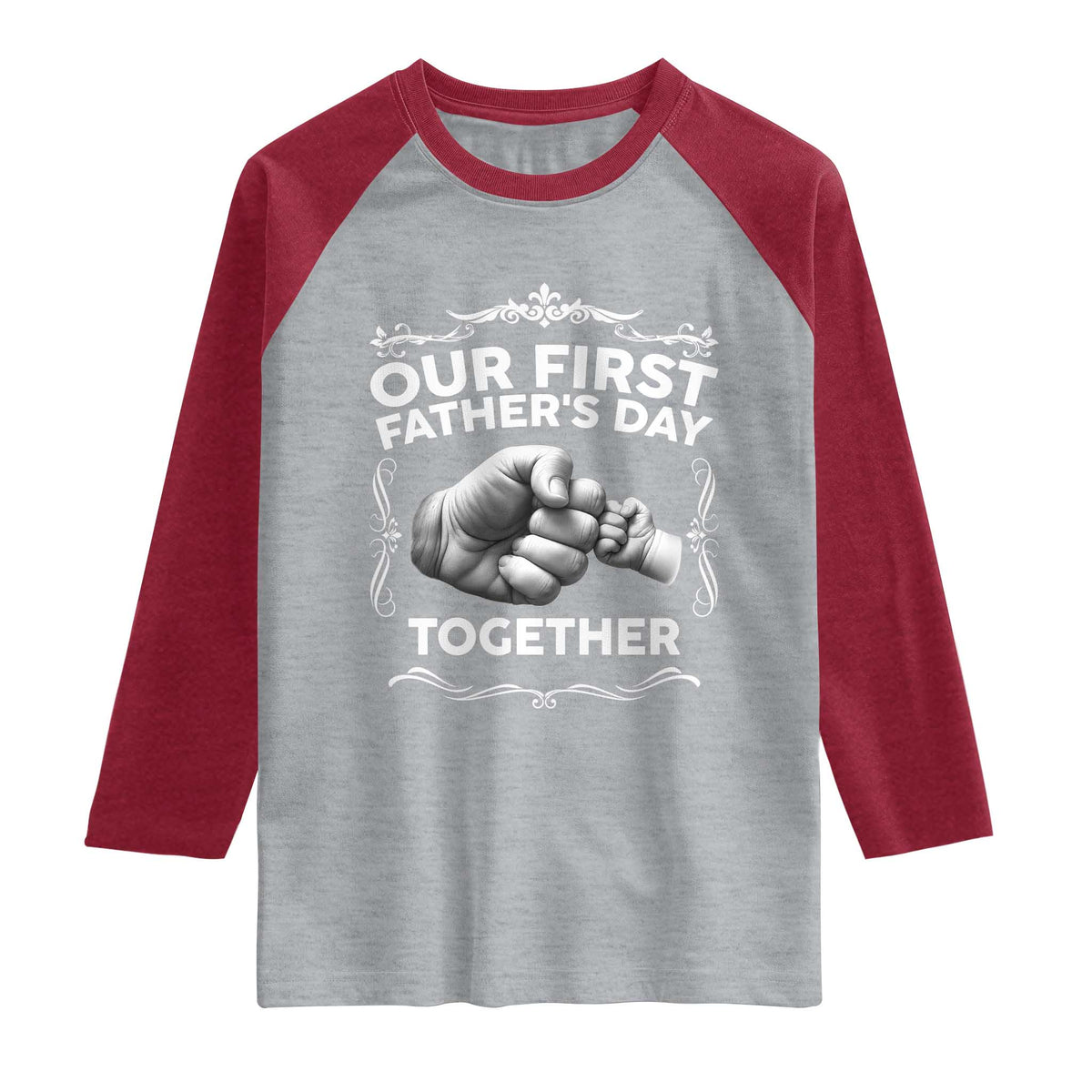 Proud New Dad Raglan Shirt Our First Fathers Day Together Gift TS12 Heather Gray Heather Red Print Your Wear