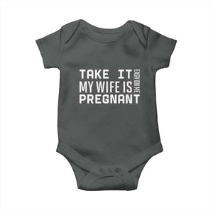 Funny Dad To Be Gift Baby Onesie Take It Easy On Me My Wife Is Pregnant TS12 Dark Heather Print Your Wear