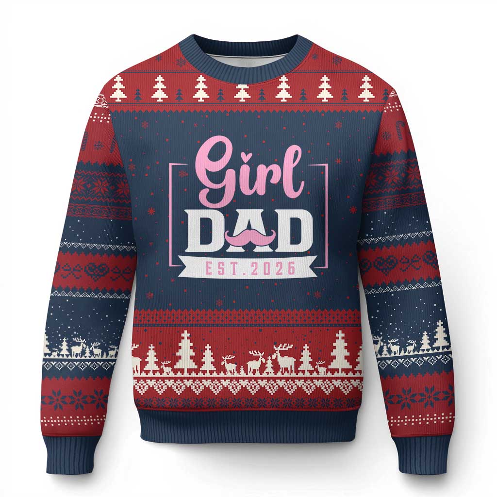 Girl Dad Est 2026 Ugly Christmas Sweater Proud New Dad Gift TS12 Navy Red Print Your Wear