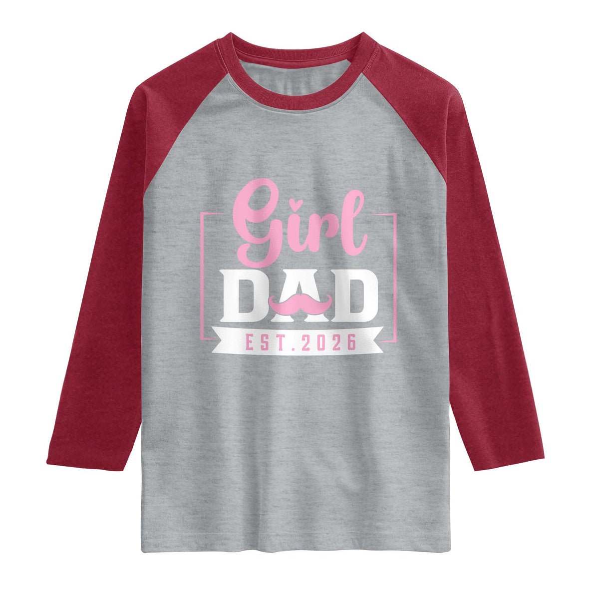 Girl Dad Est 2026 Raglan Shirt Proud New Dad Gift TS12 Heather Gray Heather Red Print Your Wear