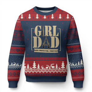 Girl Dad Her Protector Forever Ugly Christmas Sweater New Dad Fathers Day Gift TS12 Navy Red Print Your Wear