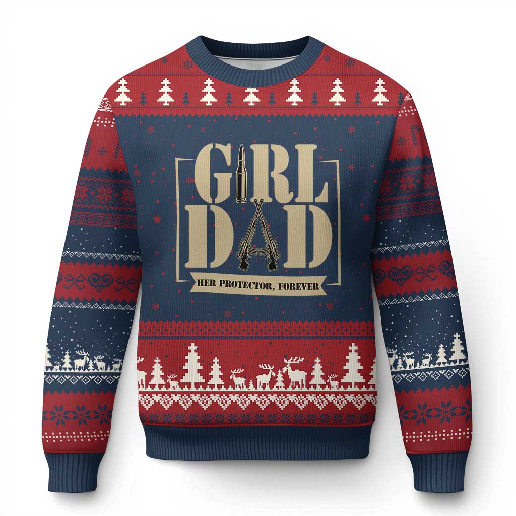 Girl Dad Her Protector Forever Ugly Christmas Sweater New Dad Fathers Day Gift TS12 Navy Red Print Your Wear