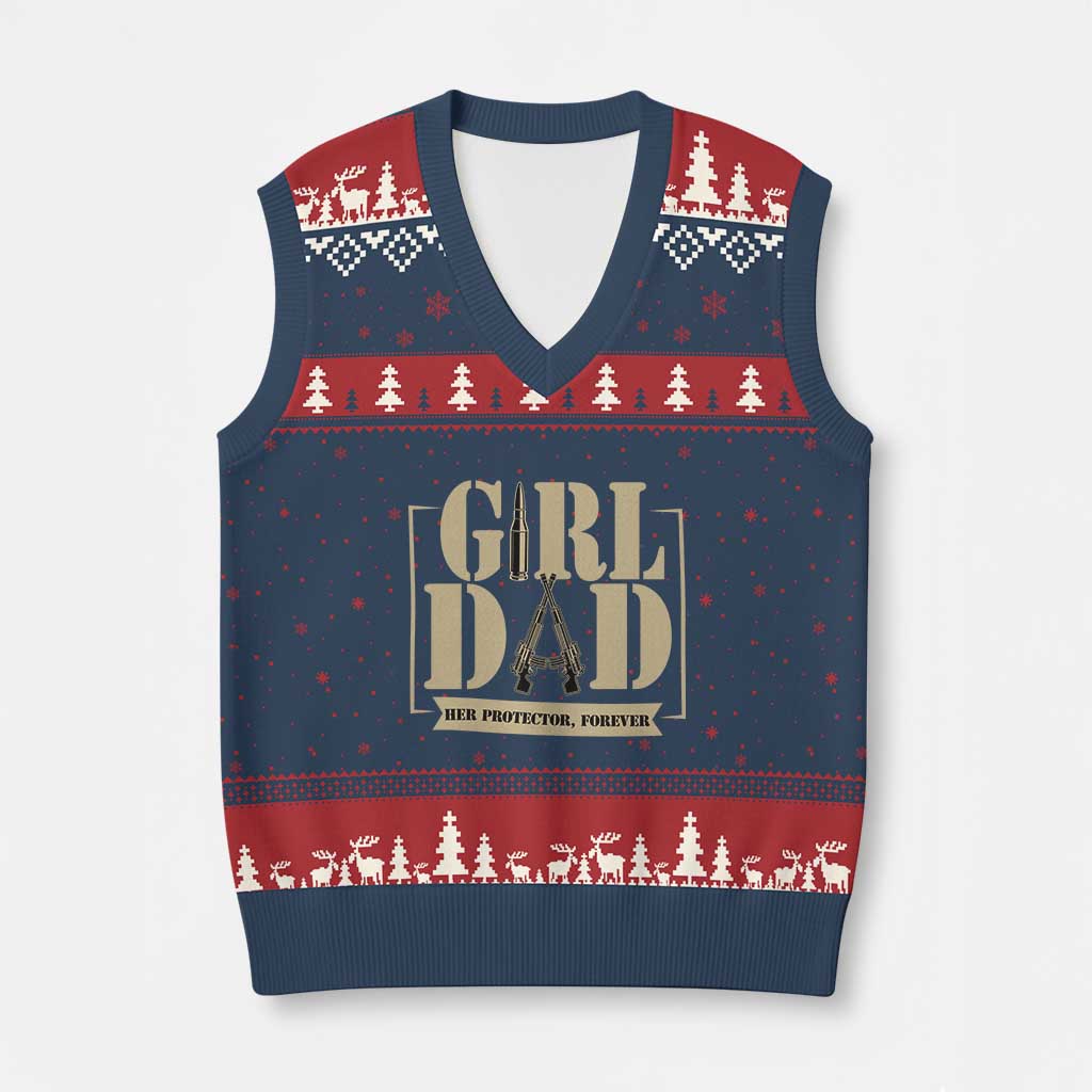 Girl Dad Her Protector Forever V-Neck Knit Sweater Vest New Dad Fathers Day Gift TS12 Navy Red Print Your Wear