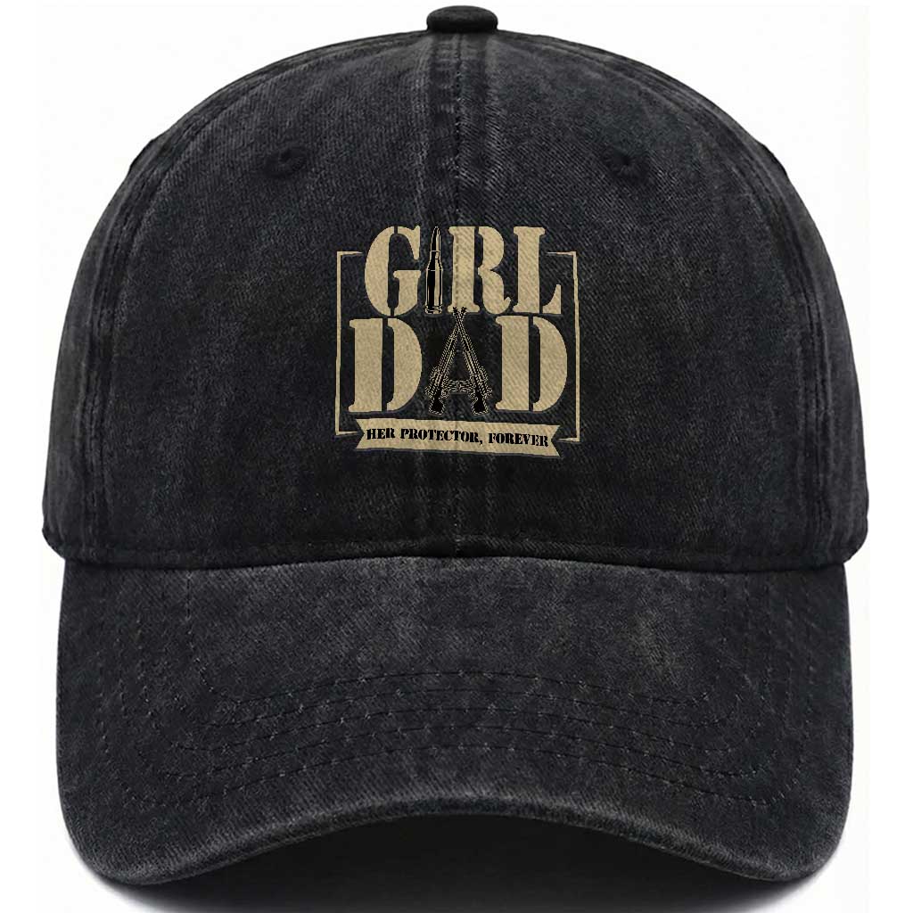 Girl Dad Her Protector Forever Washed Cotton Baseball Cap New Dad Fathers Day Gift TS12 Print Your Wear