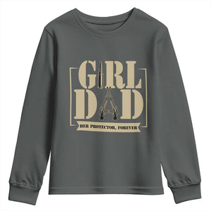 Girl Dad Her Protector Forever Youth Sweatshirt New Dad Fathers Day Gift TS12 Dark Heather Print Your Wear