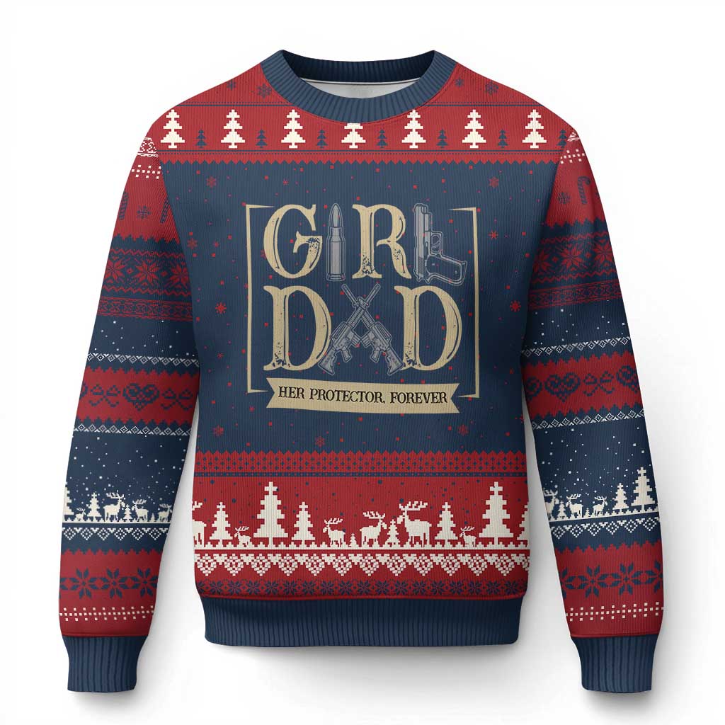 Girl Dad Her Protector Forever Ugly Christmas Sweater Proud Father Of A Daughter TS12 Navy Red Print Your Wear