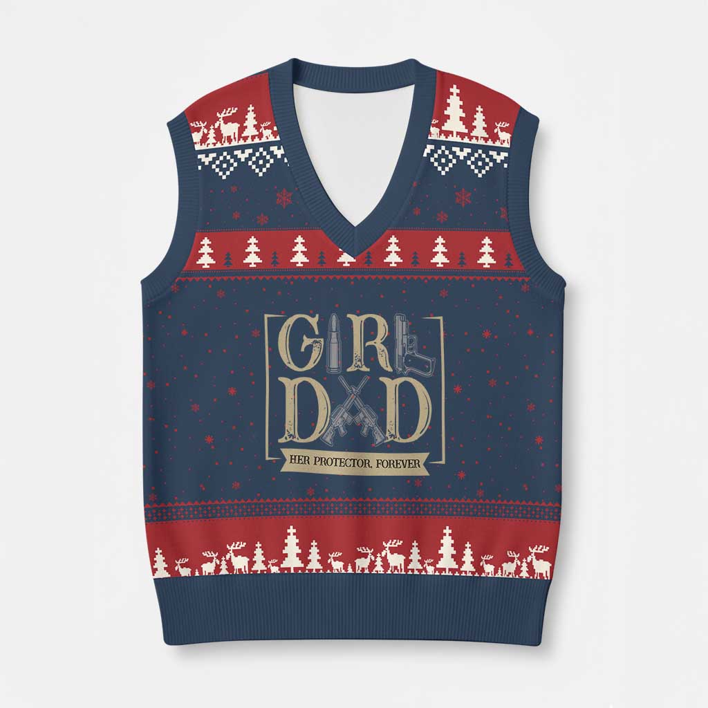 Girl Dad Her Protector Forever V-Neck Knit Sweater Vest Proud Father Of A Daughter TS12 Navy Red Print Your Wear