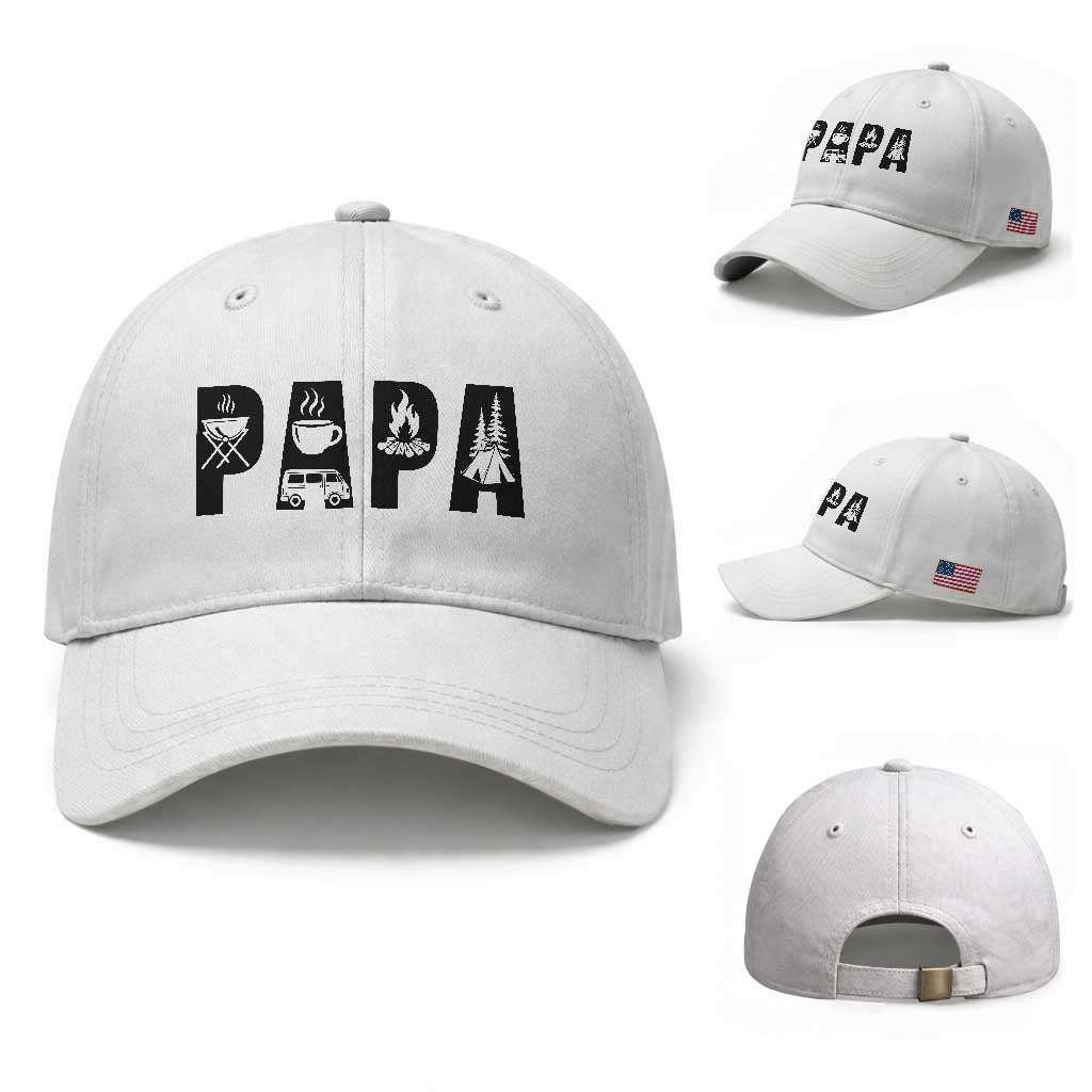 Camping Papa Baseball Cap Camper Dad Fathers Day Gift TS12 Baseball Cap Universal Fit White Print Your Wear