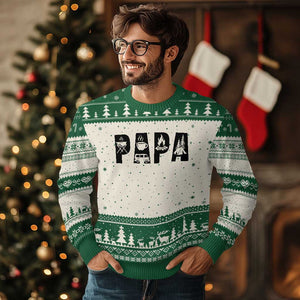 Camping Papa Ugly Christmas Sweater Camper Dad Fathers Day Gift TS12 Beige Green Print Your Wear