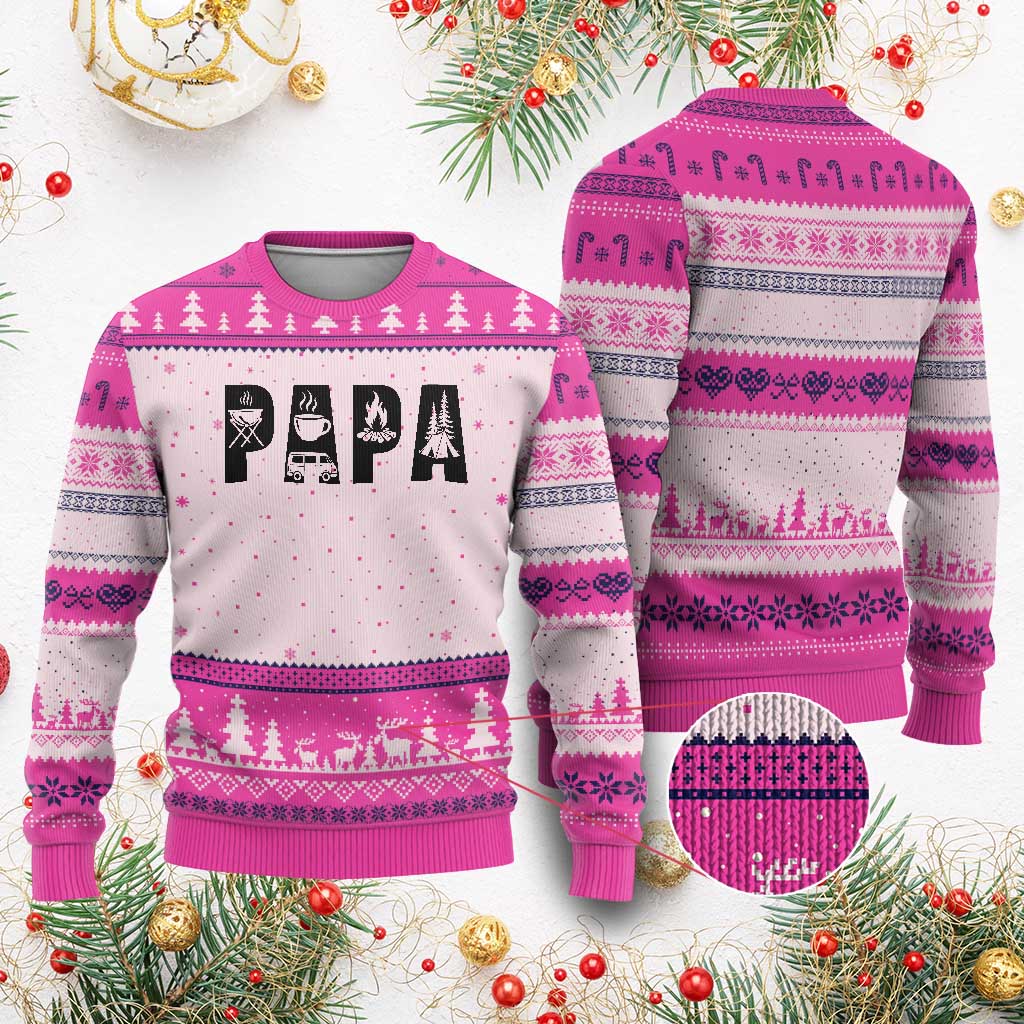 Camping Papa Ugly Christmas Sweater Camper Dad Fathers Day Gift TS12 Hot Pink Print Your Wear