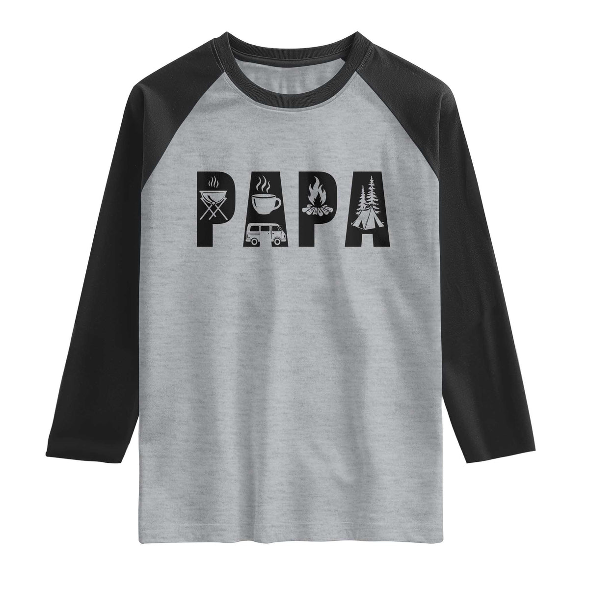 Camping Papa Raglan Shirt Camper Dad Fathers Day Gift TS12 Heather Gray Black Print Your Wear