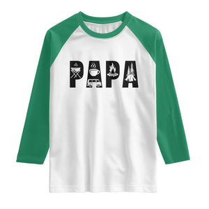 Camping Papa Raglan Shirt Camper Dad Fathers Day Gift TS12 White Kelly Green Print Your Wear