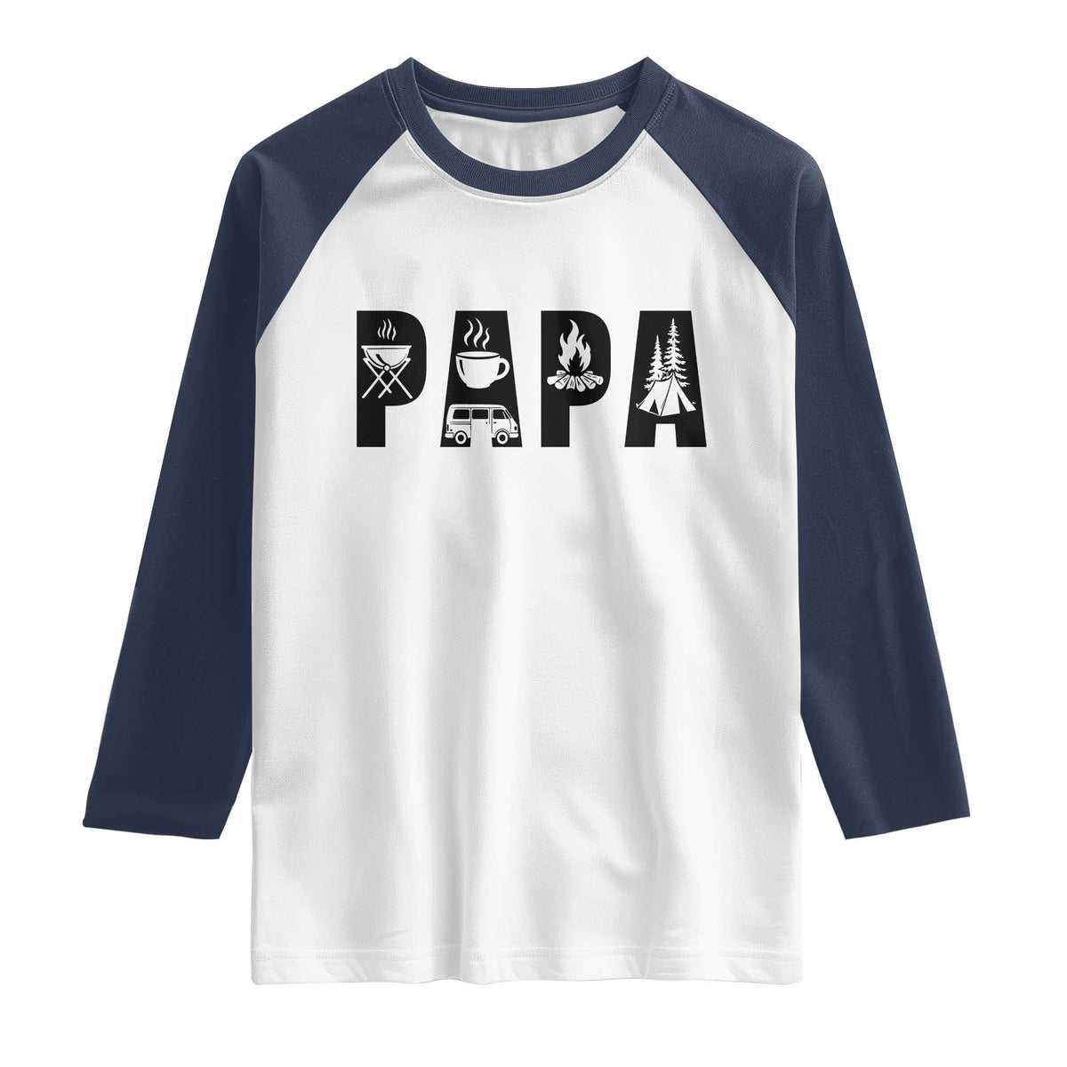 Camping Papa Raglan Shirt Camper Dad Fathers Day Gift TS12 White Navy Print Your Wear