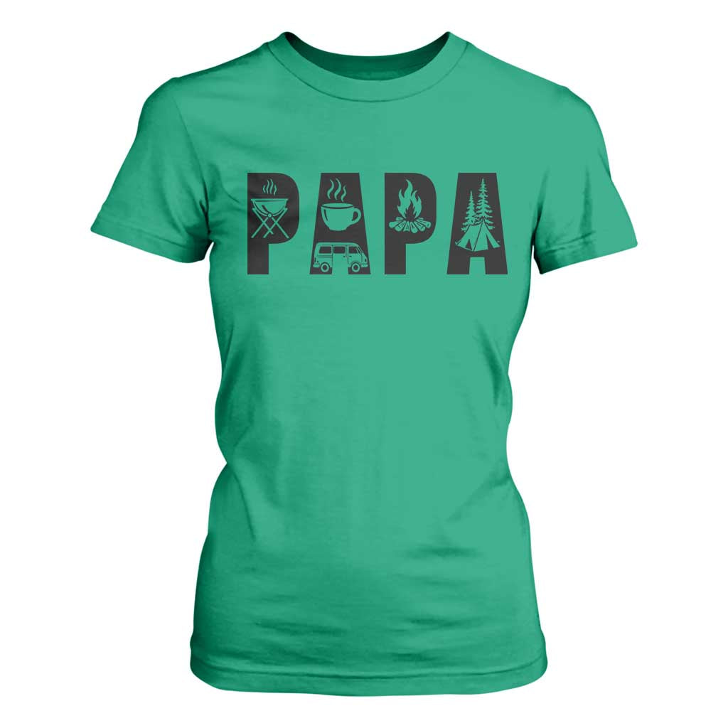 Camping Papa T Shirt For Women Camper Dad Fathers Day Gift TS12 Irish Green Print Your Wear