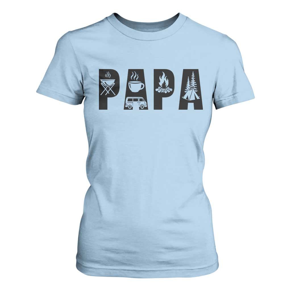 Camping Papa T Shirt For Women Camper Dad Fathers Day Gift TS12 Light Blue Print Your Wear