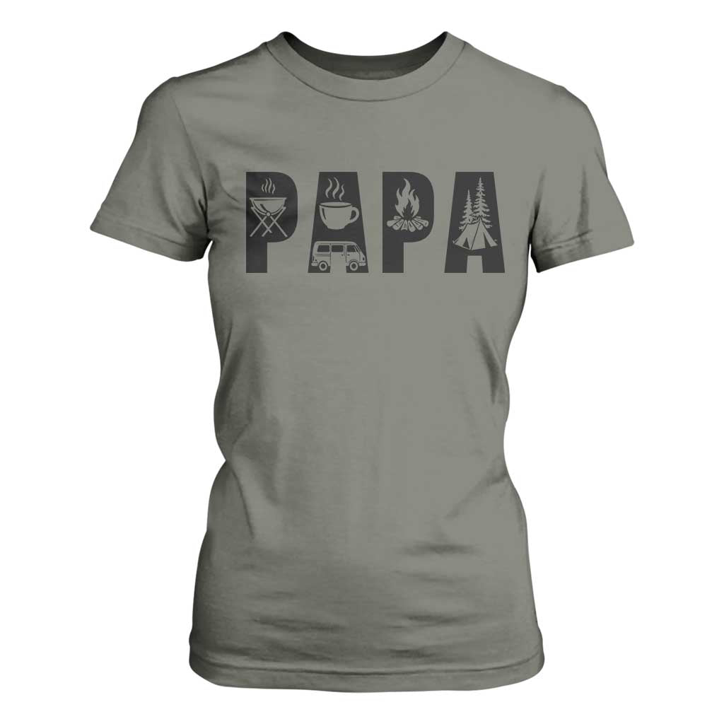 Camping Papa T Shirt For Women Camper Dad Fathers Day Gift TS12 Military Green Print Your Wear