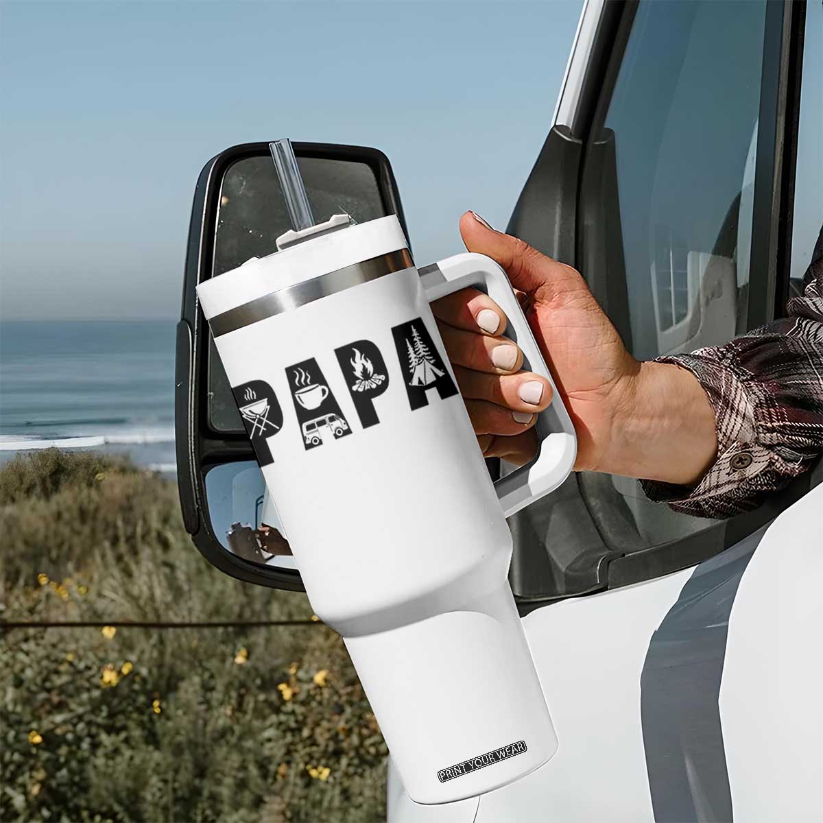 Camping Papa Tumbler With Handle Camper Dad Fathers Day Gift TS12 Print Your Wear