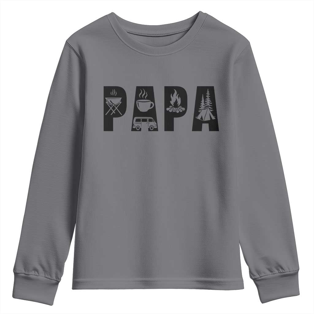 Camping Papa Youth Sweatshirt Camper Dad Fathers Day Gift TS12 Charcoal Print Your Wear