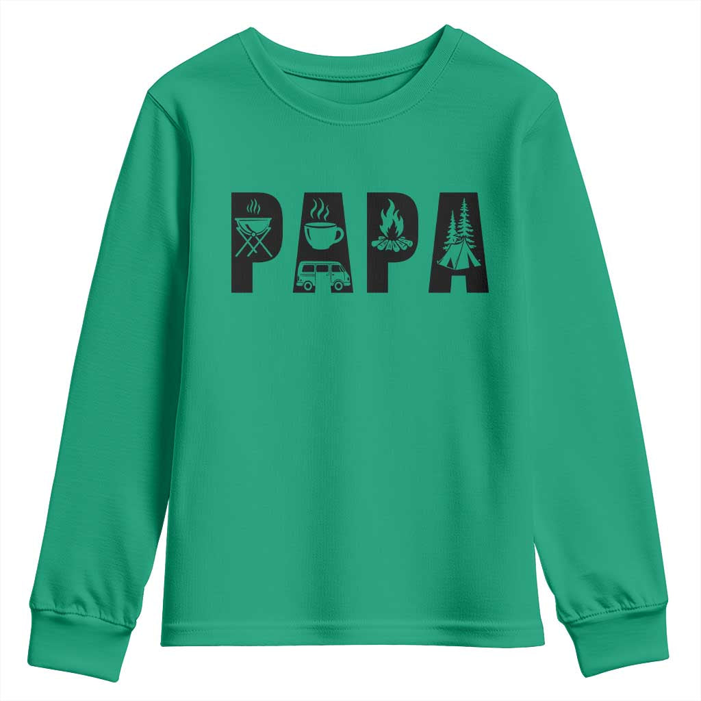 Camping Papa Youth Sweatshirt Camper Dad Fathers Day Gift TS12 Irish Green Print Your Wear