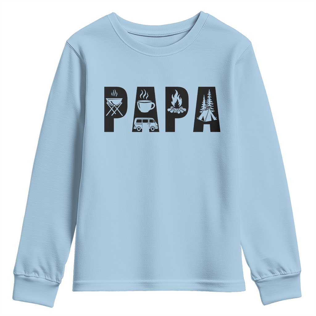 Camping Papa Youth Sweatshirt Camper Dad Fathers Day Gift TS12 Light Blue Print Your Wear