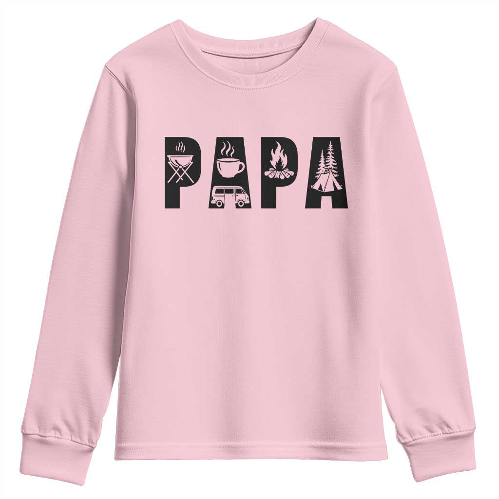 Camping Papa Youth Sweatshirt Camper Dad Fathers Day Gift TS12 Light Pink Print Your Wear