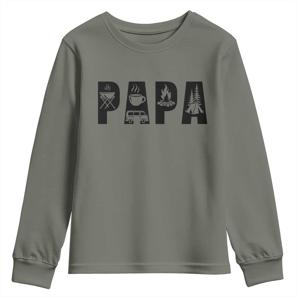 Camping Papa Youth Sweatshirt Camper Dad Fathers Day Gift TS12 Military Green Print Your Wear